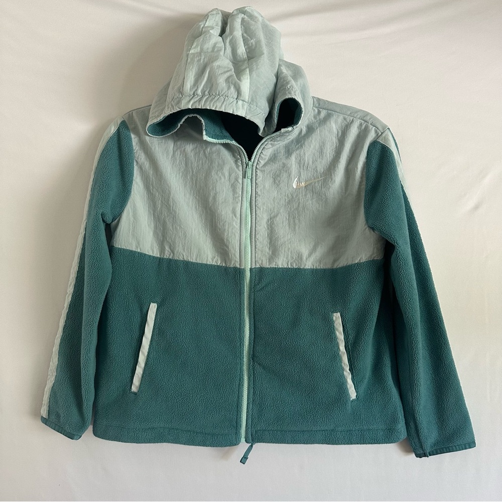 Nike Dri Fit Girls Athletic Full Zip Hoodie Fleece Jacket  L Teal